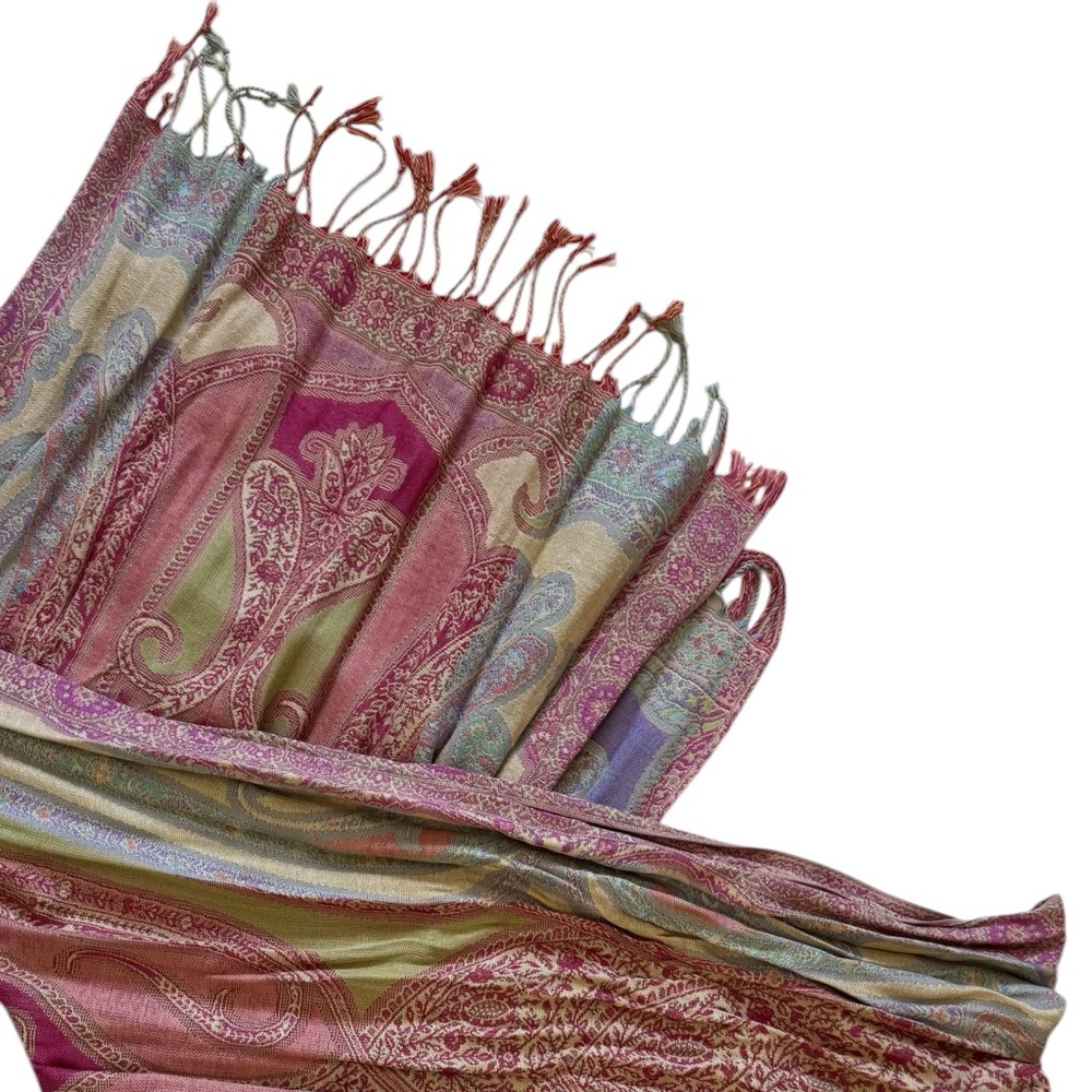 Large Colorful Paisley Neck Scarf with Fringes XLong & XWide